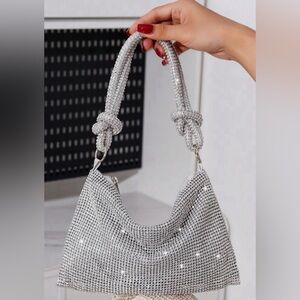 Rhinestone Silver Baguette Handbag